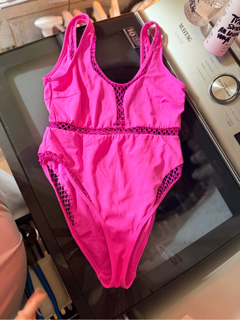 ASOS Swim Pink Mesh Cutout One Piece Swimsuit Women’s US 10 UK 14 High Cut